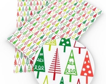 Red and green Christmas trees faux leather sheet, synthetic leather for crafts, earrings, bows, beading, vegan, holiday, star