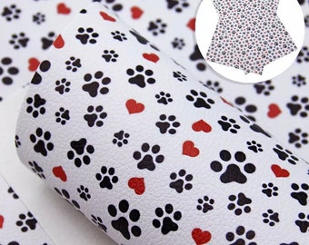 Paw print faux leather sheet, synthetic leather for crafts, beading, earrings, bows, dog, cat, animal, heart