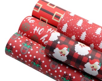 Assorted Christmas themed sheets, Faux leather sheets, synthetic leather sheets, vegan, tree, reindeer, Santa, hohoho