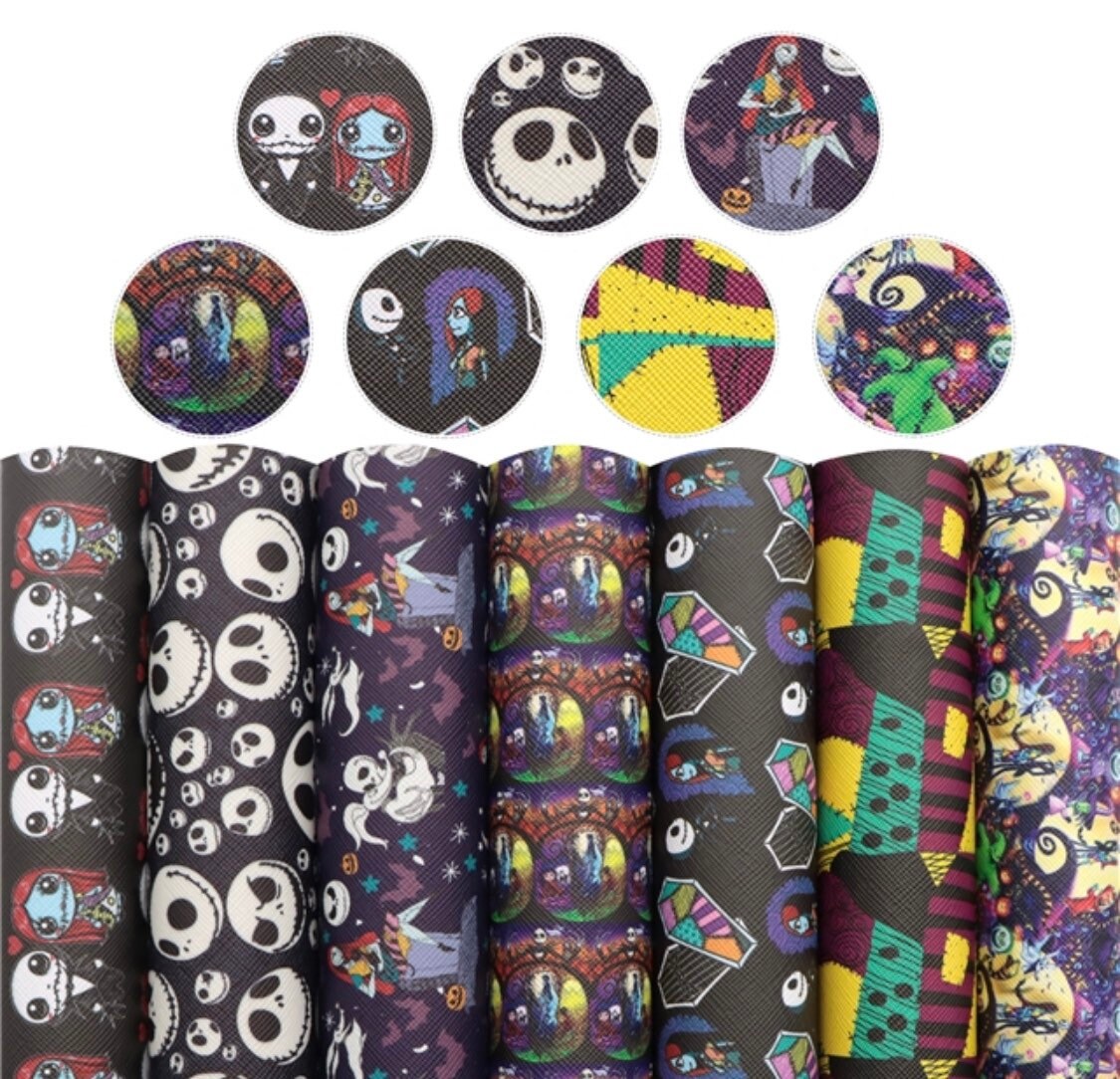 Assorted Nightmare before Christmas faux leather sheets, metallic syn…