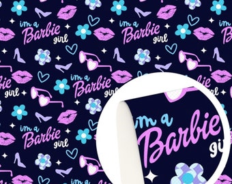 I'm a Barbie girl pattern, faux leather sheet, synthetic leather for crafts, bows, earrings, beading