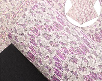 Pink & white lace and glitter faux leather sheets, synthetic leather for earrings, crafts and bows