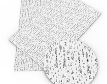 Arrow and feather pattern, diamond faux leather sheet, synthetic leather for crafts, bows, earrings, beading, vegan leather