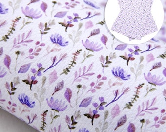 Purple flower pattern faux leather sheet, floral synthetic leather, vegan leather for crafts, bows, earrings, beading, watercolour
