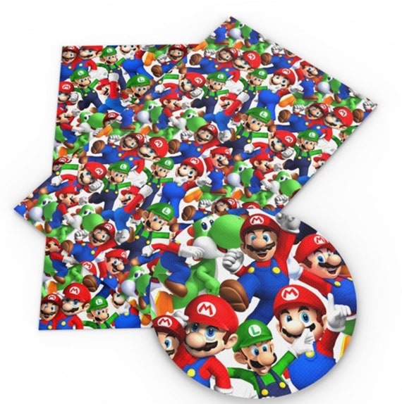 Super Mario Brothers & Yoshi pattern faux leather sheet, ocean synthetic leather, vegan leather for crafts, bows, earrings, beading