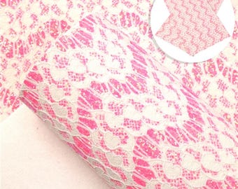 Pink & white lace and glitter faux leather sheets, synthetic leather for earrings, crafts and bows