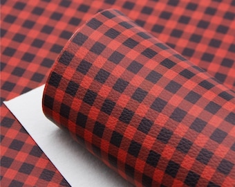 Buffalo plaid faux leather, synthetic leather for making earrings, bows and crafts, vegan, vinyl