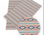 Red and blue Aztec pattern faux leather sheet, marble synthetic leather, vegan leather for crafts, bows, earrings, beading