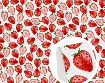 Strawberry pattern, faux leather sheet, synthetic leather for crafts, bows, earrings, beading, vegan leather, fruit