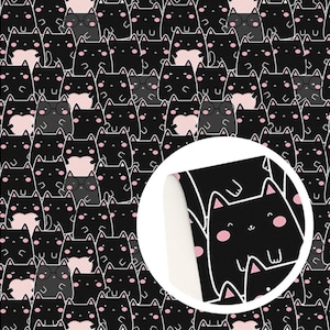 Black cat print faux leather sheet, synthetic leather for crafts, beading, earrings, bows, dog, cat, animal, cartoon