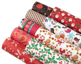 Assorted Christmas themed sheets, Faux leather sheets, synthetic leather sheets, vegan, tree, metallic, Santa, deer head, buffalo plaid
