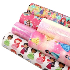 Disney Princess pattern, faux leather sheet, synthetic leather for crafts, bows, earrings, heart