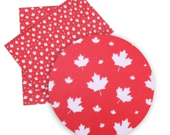 Maple leaf faux leather sheet, Canada Day theme synthetic leather for crafts, earrings, bows, beading, vegan, holiday, red and white