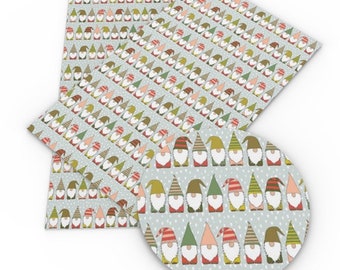Christmas gnomes faux leather sheet, synthetic leather for crafts, earrings, bows, beading, vegan, holiday, holly, star