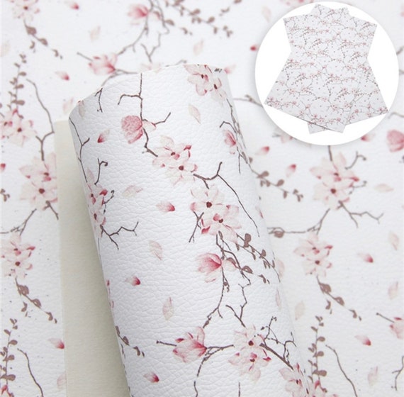 Cherry blossom pattern faux leather sheet, floral synthetic leather, vegan leather for crafts, bows, earrings, beading, flower
