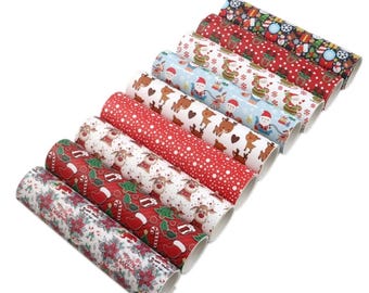 Bundle of 9 Christmas themed sheets, Faux leather sheets, synthetic leather sheets, vegan, tree, presents, Santa, reindeer