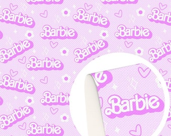 Pink Barbie pattern, faux leather sheet, synthetic leather for crafts, bows, earrings, beading