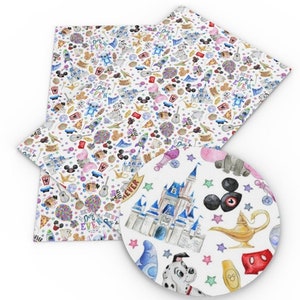 Drap en similicuir à motif collage Disney, cuir synthétique pour travaux manuels, noeuds, boucles d'oreilles, perles, Disney, coeur