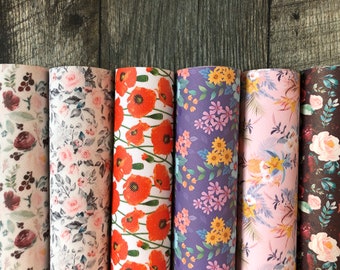 Floral faux leather sheets, synthetic leather for bow, earrings, beading, crafts, vinyl
