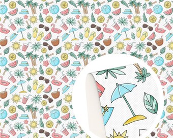 Summer pattern faux leather sheet, synthetic leather, vegan leather for crafts, bows, earrings, beading