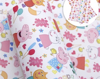 Lámina de piel sintética con estampado de Peppa Pig, ideal para manualidades: lazos, pendientes, abalorios y corazones.