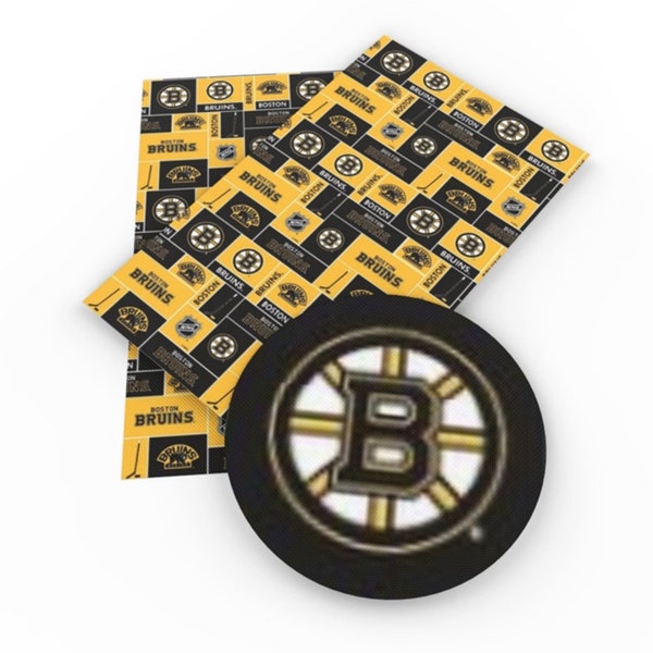 Boston Bruins, Canadian hockey themed faux leather sheets, synthetic leather for crafts, bows, earrings, NHL, Canada