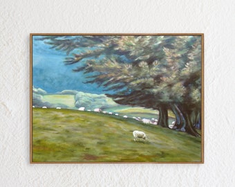 Grazing Sheep Art Print on Paper by Kitty Smothers