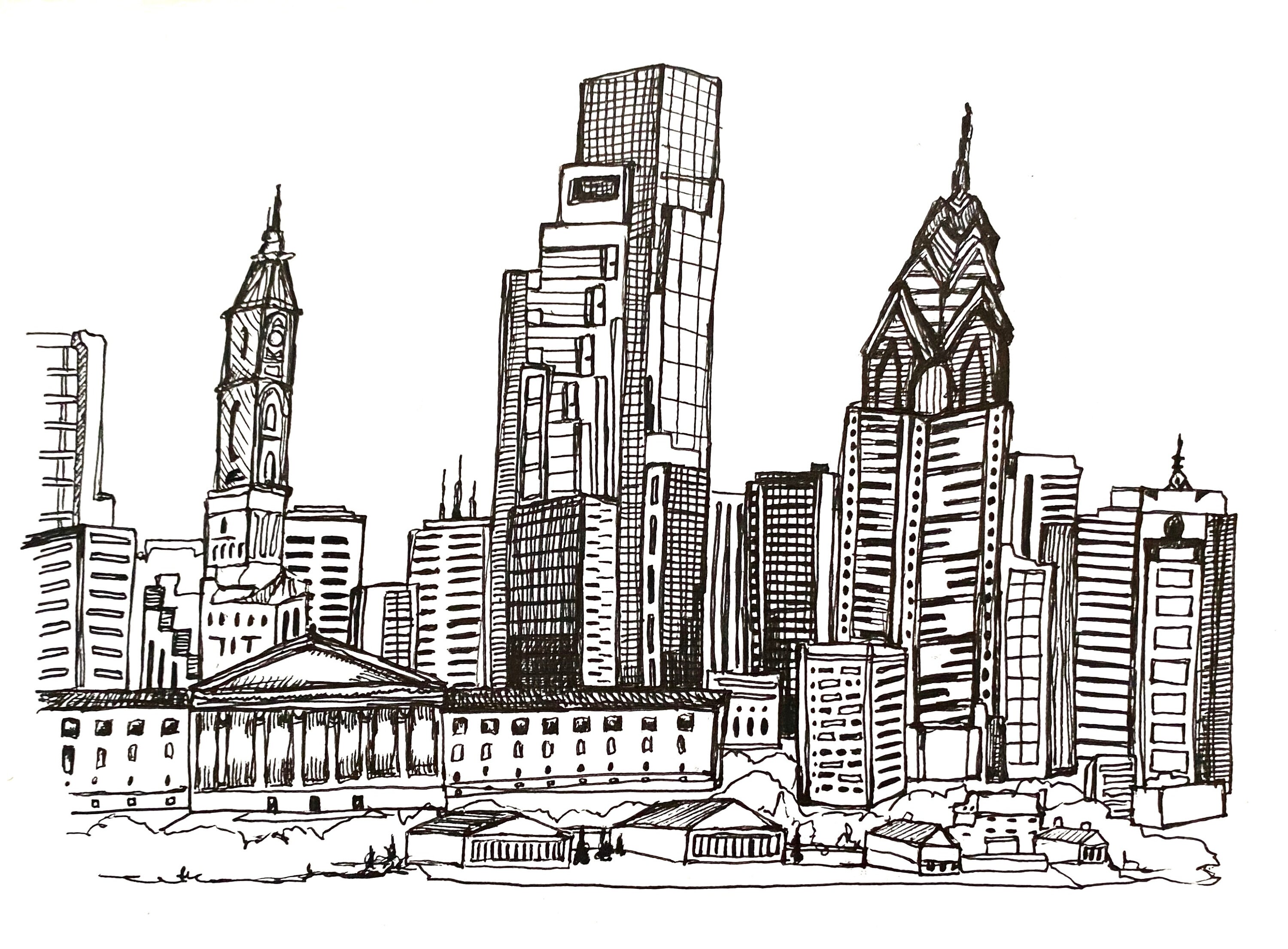 Philadelphia Pennsylvania Skyline Drawing Etsy Philadelphia Pennsylvania Skyline Drawing Etsy