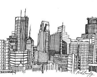 Minneapolis, Minnesota Skyline Drawing Digitial Download