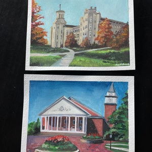 Wheaton College Blanchard Hall, Illinois, Christian University, Edman Chapel Prints; Wheaton College Gouache Prints - 2 Prints Included