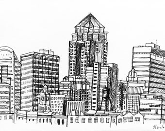 Des Moines, Iowa Skyline Drawing Digital Download