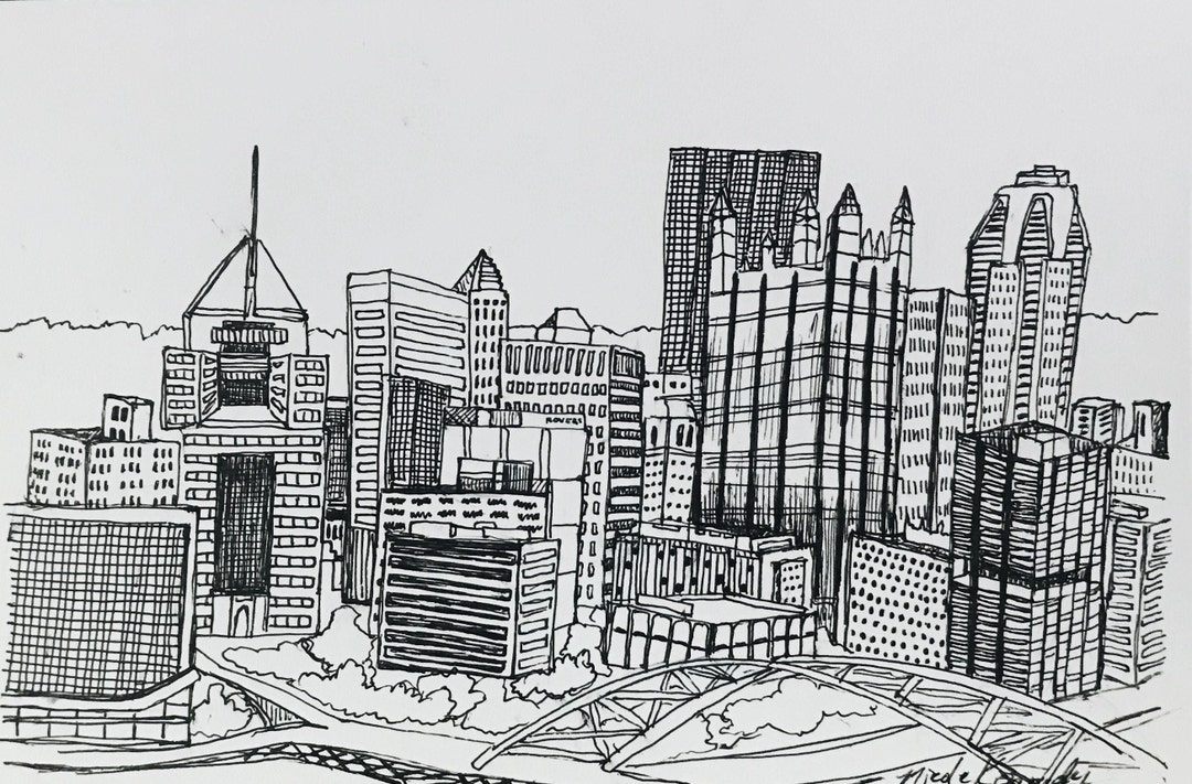 Pittsburgh, Pennsylvania Skyline Drawing - Etsy