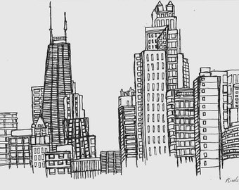 Chicago, Illinois Skyline Drawing Digital Download