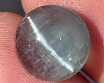 Natural Cat's Eye Tourmaline Gemstone, Round Cabochon (6.74 Carat)