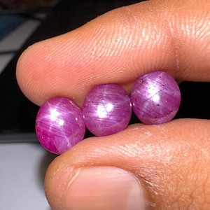 Natural Ruby Star Cabochon Gemstones, Unheated 18.90 Carat, 3 Pieces