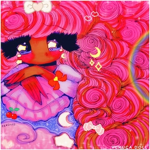 90s Anime Rainbow Moon Dreamy Magical Girl Art Print- Sizes: 5x5, 8x8, 20x20
