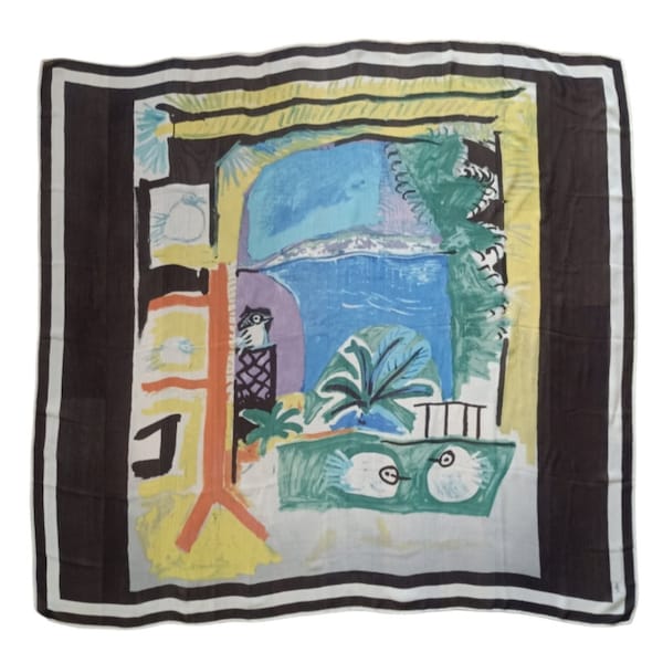 Pablo Picasso ‘Les Pigeon-Cannes’ XL silk chiffon scarf 130*135 cm