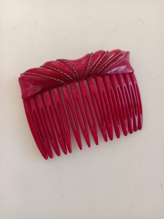 Alexandre de Paris Red Hair Comb With Gold Thread… - image 1
