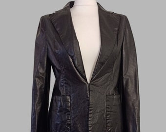 COSTUME NATIONAL 90s Black Leather women jacket Size 42 (Small)