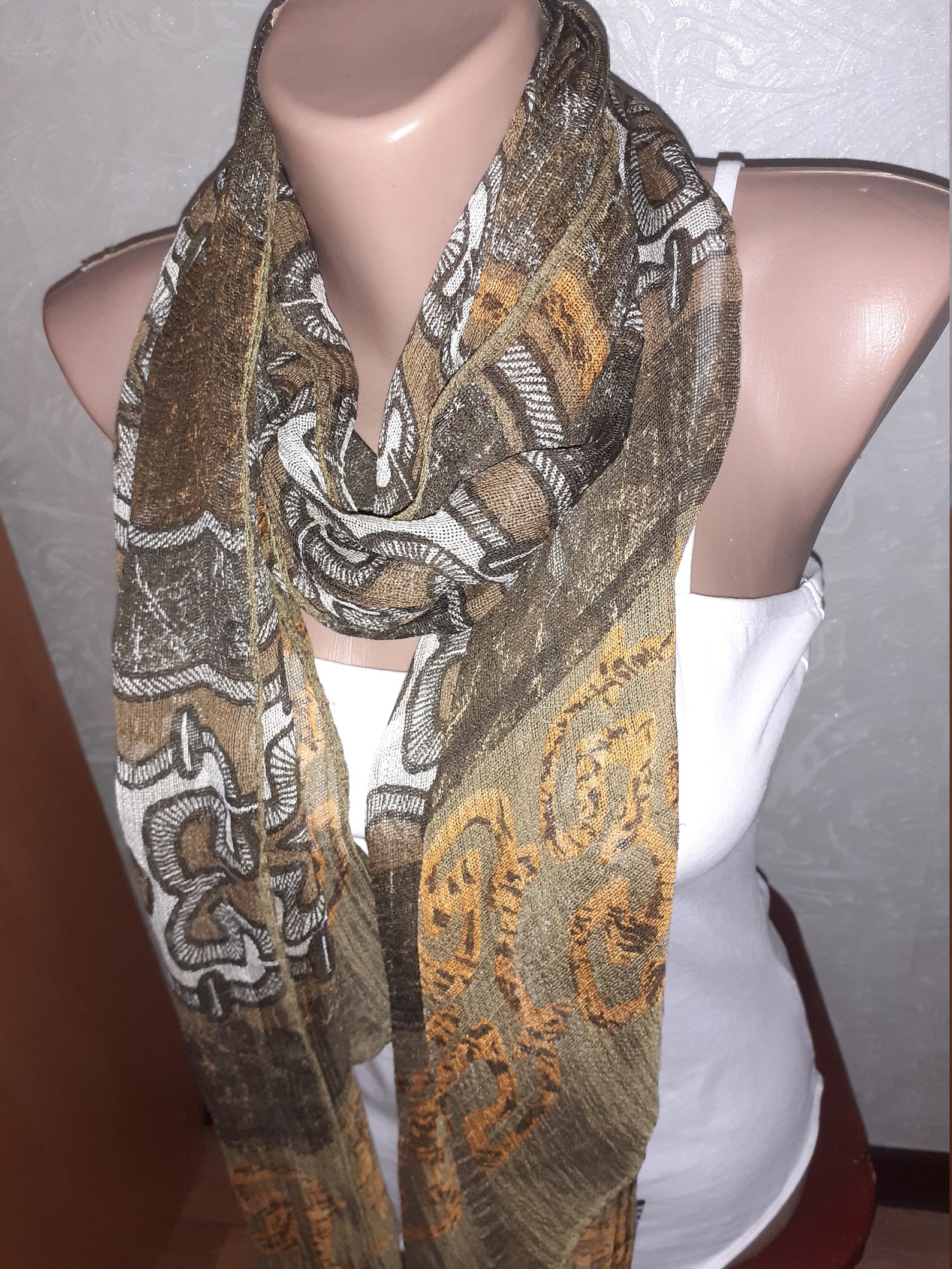 Vintage long silk scarf. Italian silk scarf. Made in Italy Etsy