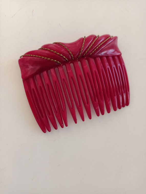 Alexandre de Paris Red Hair Comb With Gold Thread… - image 2