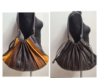 LUPO Barcelona Abanico Brown Multicolor Pleated Leather Shoulder