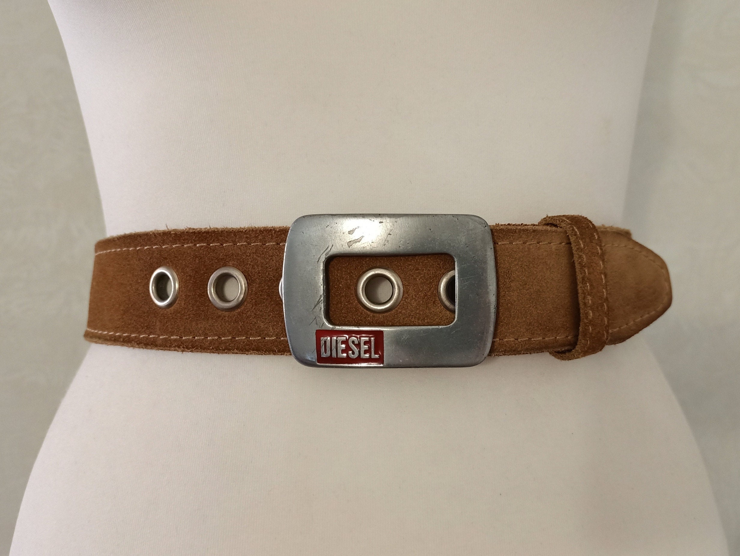 Men's Fashionable Khaki Small Square Print Pu Leather Belt - Temu