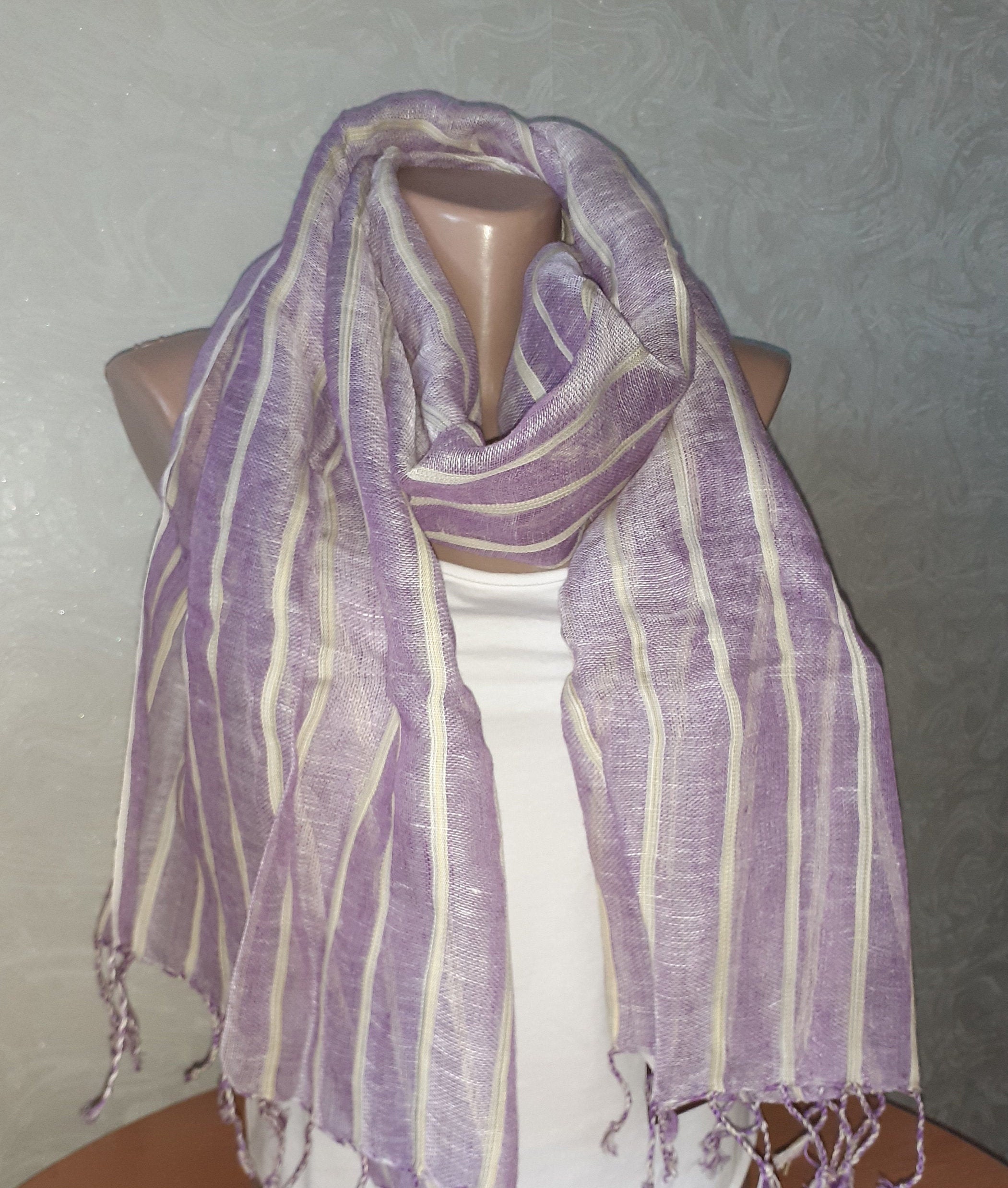 TIE RACK scarf New with tag linen scarf Long sheer plaid Etsy