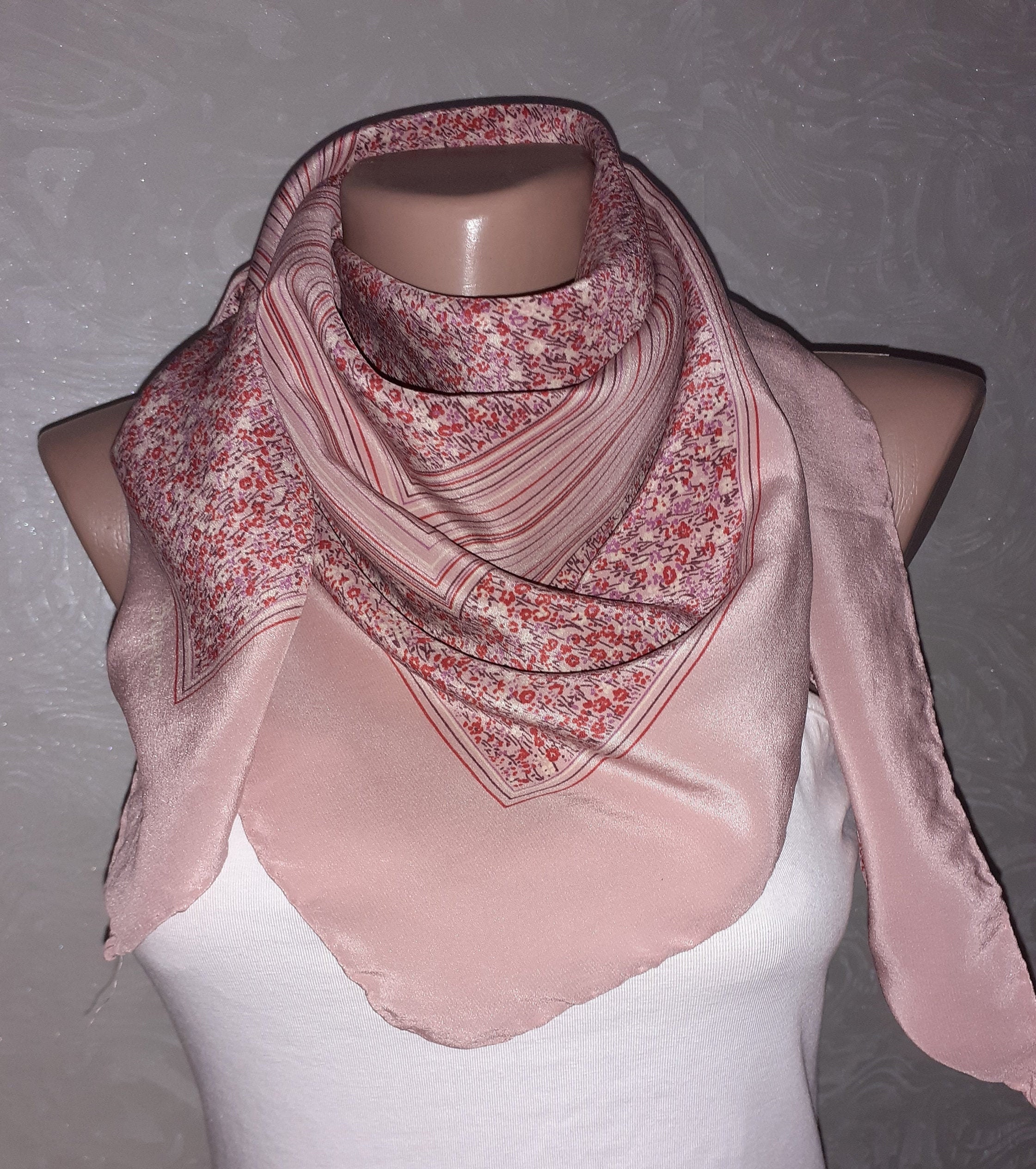Vintage BAYRON Vintage Silk Square Scarf Light Pink Silk Scarf Etsy