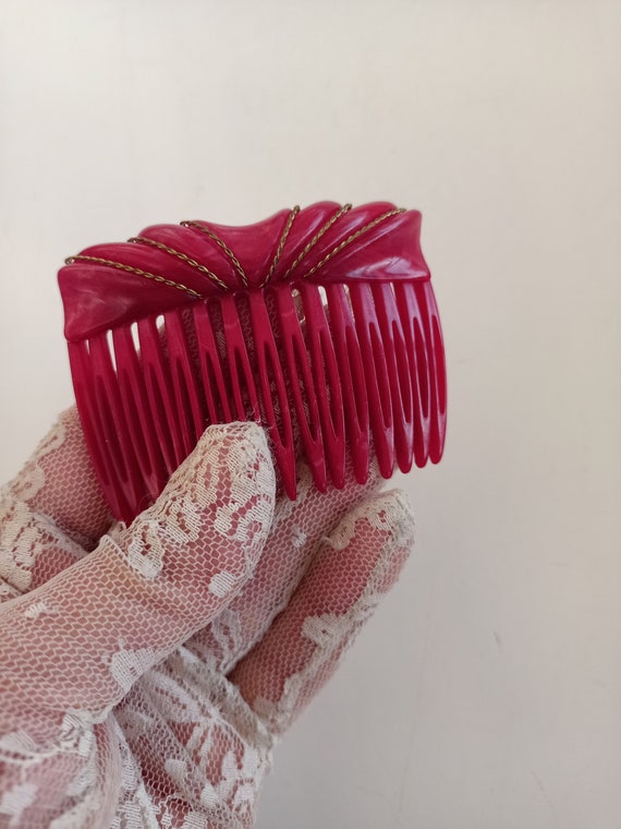 Alexandre de Paris Red Hair Comb With Gold Thread… - image 3