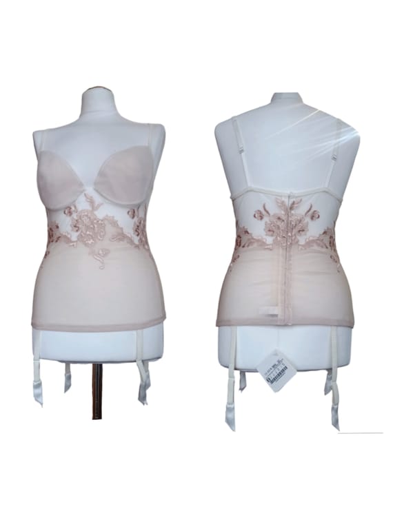 LA PERLA Cream white mesh flower bustier corset IT