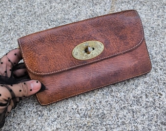 MULBERRY Brown leather long lock wallet USED|REED