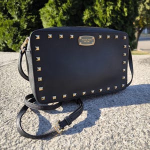 MICHAEL KORS Black Sandrine Stud Leather Zip Crossbody Bag MINT Etsy