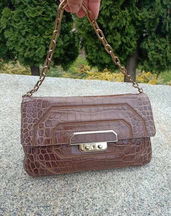 ANYA HINDMARCH Brown Croc Print Shoulder Bag Baguette Etsy